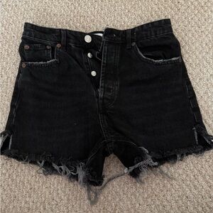 Zara Black Frayed High-Waist Denim Shorts